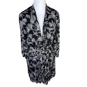 Soma CoolNights Kimono Short Robe Black Floral Coastal Tie Waist Pocket Soft S/M